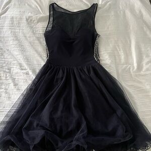 Blondie Nites Black Mesh Prom Dress with Embellishments